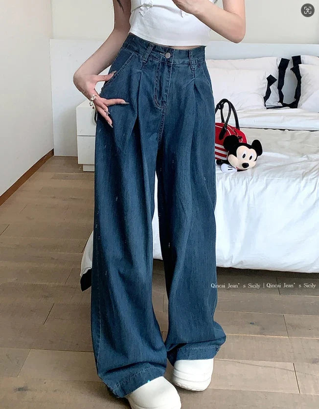 vmtvr Women 2024 Summer Autumn Wide Leg Denim Pant Trousers Streetwear Straight High Waist Jeans Loose Boyfriend Jeans Ladies
