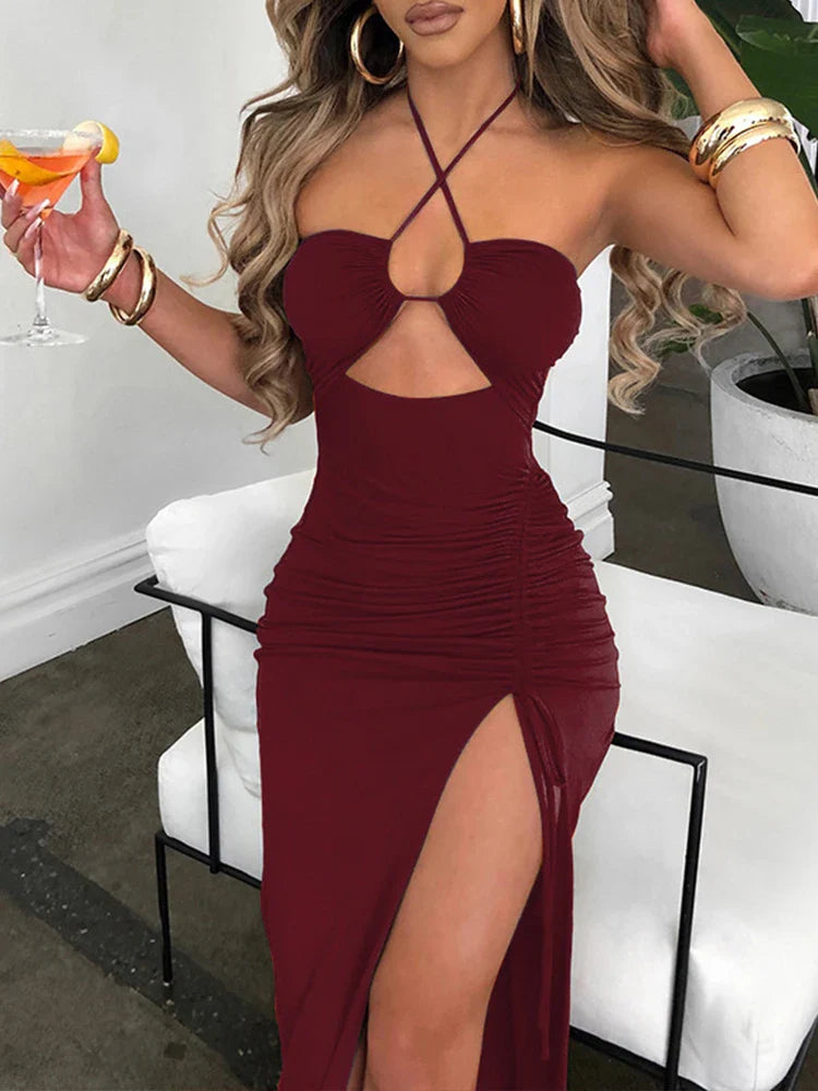 vmtvr Sexy Dress Women Summer Sleeveless Backless Hollow Out Slim Party Dresses Fashion Streetwear Casual Bodycon Elegant Split Dress