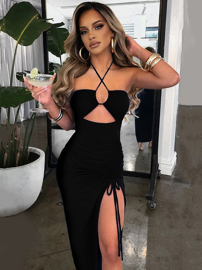 vmtvr - Hot Summer Sexy Halter Backless Sleeveless Cut Out Maxi Dress for Women Elegant Club Party Slit Dresses Vestido