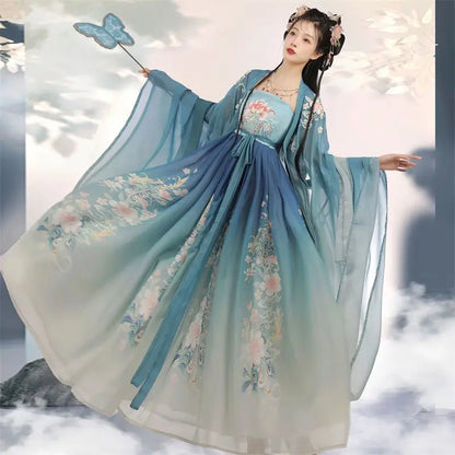 Ancient Chinese Women Hanfu Costume Fairy Cosplay Costume Dance Dress Party Outfit Hanfu Blue Red Sets For Women Plus Size XL