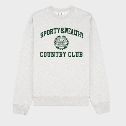 -Retro sports style outfit streetwear 90s fashion American Retro Country Club Printing Women Loose Cotton Crewneck Sweatshirts Light Gray Long Sleeve 90's Casual Street Jumpers