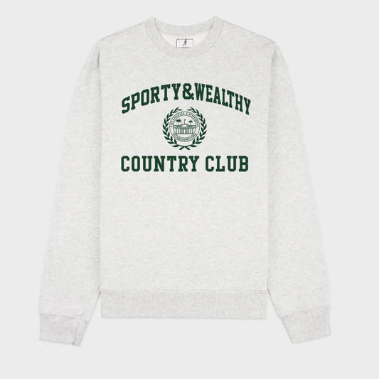 -Retro sports style outfit streetwear 90s fashion American Retro Country Club Printing Women Loose Cotton Crewneck Sweatshirts Light Gray Long Sleeve 90's Casual Street Jumpers