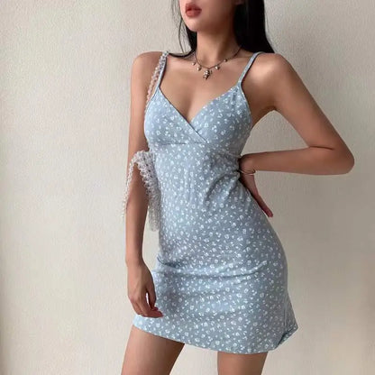 Women's Bodycon White Dress Summer 2024 Vintage Print V-neck Halter Floral Maxi Puss Sexy Backless Vestidos Casual Elegant Y2k