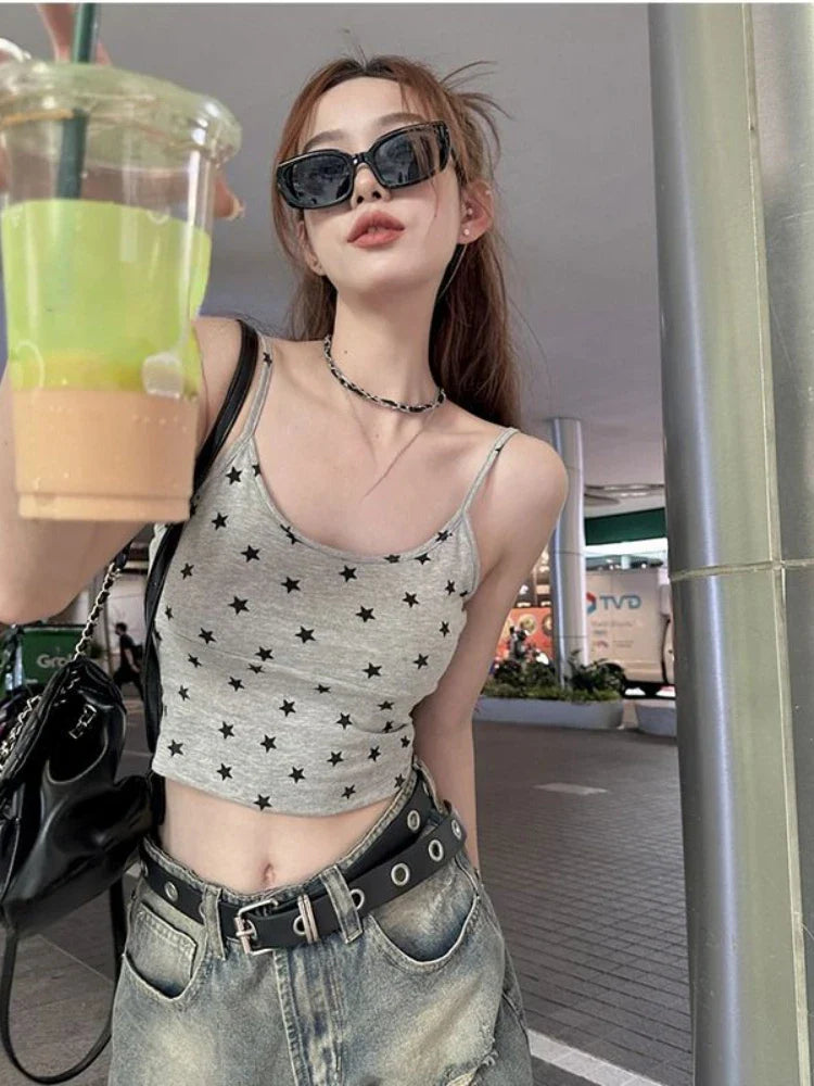 vmtvr Aesthetic Fashion Y2k Streetwear Camisole Japanese Preppy Star Print Tank Tops Summer All Match Grunge Bottoming Tanks Outwear