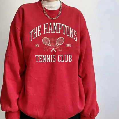 -Retro sports style outfit streetwear 90s fashion The Hamptons Tennis Club 1982 Vintage Printing American Fashion Women Sweaters Loose Cotton Autumn Thick Pullover Sweatshirts