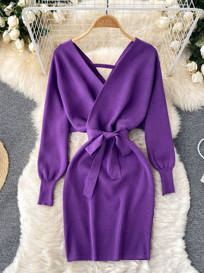 YuooMuoo Fashion Y2K Casual Vestidos Women Dress Autumn Winter Bodycon Knitted Sweater Dress Elegant  Office Ladies Dress