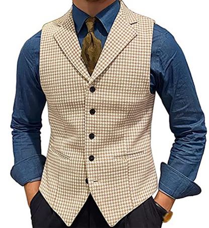 jiaabc Multicolor Houndstooth Pattern Men's Suit Vest Waistcoat Wedding Clothing Tailored Party Wear Business Casual Dress V-Neck Top