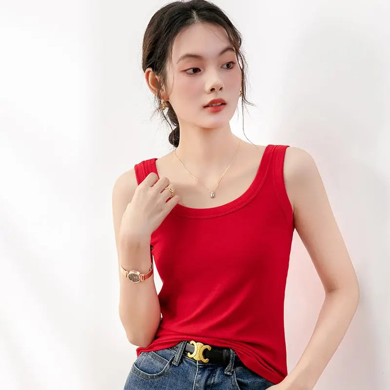 vmtvr Women's T-shirt Sleeveless Summer New Slim Tank Top Female Fashion Solid Color Skinny Sexy Spaghetti Straps Women Camisole Tops