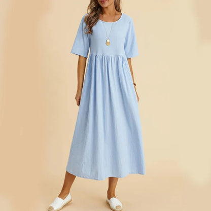 vmtvr Summer Women Dress American Style Casual Fashion Cotton Linen Midi Dresses Female High Waist Loose Short Sleeve Dress New