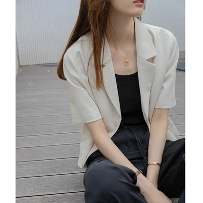 vmtvr Short Sleeve Suit Jacket Women Summer Thin High-End Trendy Casual Draping Petite Mini Suit Top Female Office Lady Coat Top New