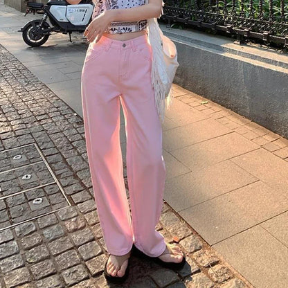 vmtvr Women High Waist Jeans Summer Casual All Match Loose Wide Leg Pants Y2K Female Korean Straight Denim Trousers New