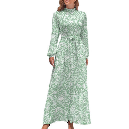 vmtvr - Ethnic Bohemia Dress Retro Floral Print Basic Beach Dresses Female Long Sleeve High Neck Elegant Long Maxi Dress