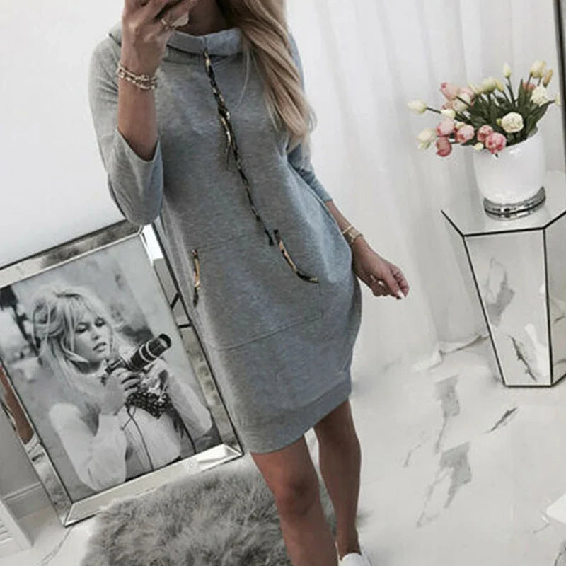 vmtvr Simple Scarf Collar Lace-up Fleece Sweatshirts Dress Female Fall Splicing Mini Dress Casual Women Winter Long Sleeve Hip Dresses