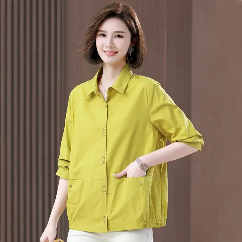 vmtvr New Basic Thin Cropped Jacket Women Short Coat Spring Summer Long Sleeve Casual Korean Elegant Outerwear Fashion Slimming Shirt