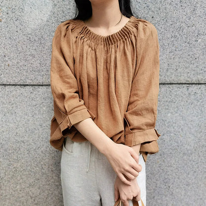 vmtvr Vintage Retro Women Cotton Linen Puff Sleeve O-neck Boho Oversize Loose Blouse Summer Casual Blusas Female Shirts Tops