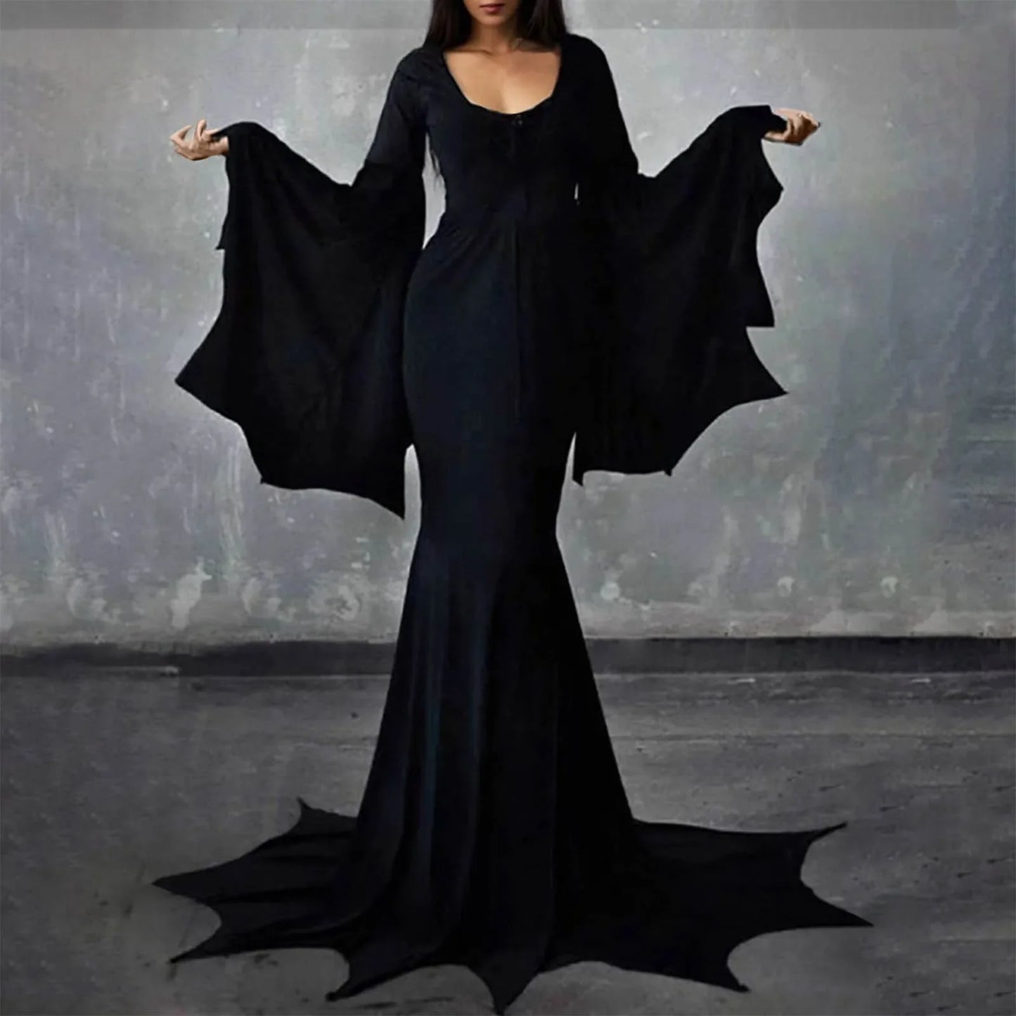 vmtvr  -  New Retro Gothic High Waist Black Dress Women Vampire Bat Dress Bat Sleeve Halloween Outfit Masquerade Party Women Outfits