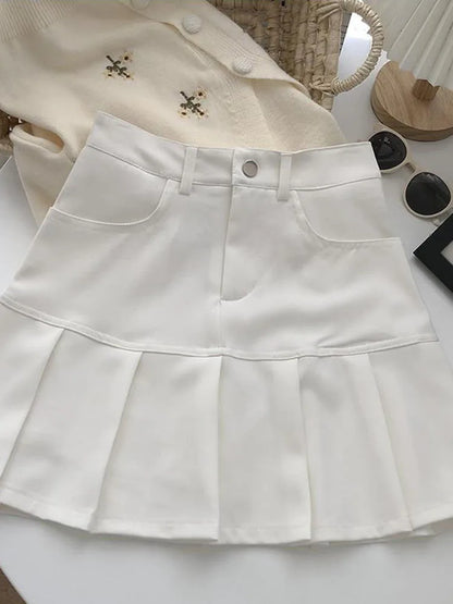 vmtvr Korean Sexy High Waist Harajuku Pleated Skirt Women Preppy Style Y2K A Line Mini Skirts Summer Uniforms Safety Pants Skirt