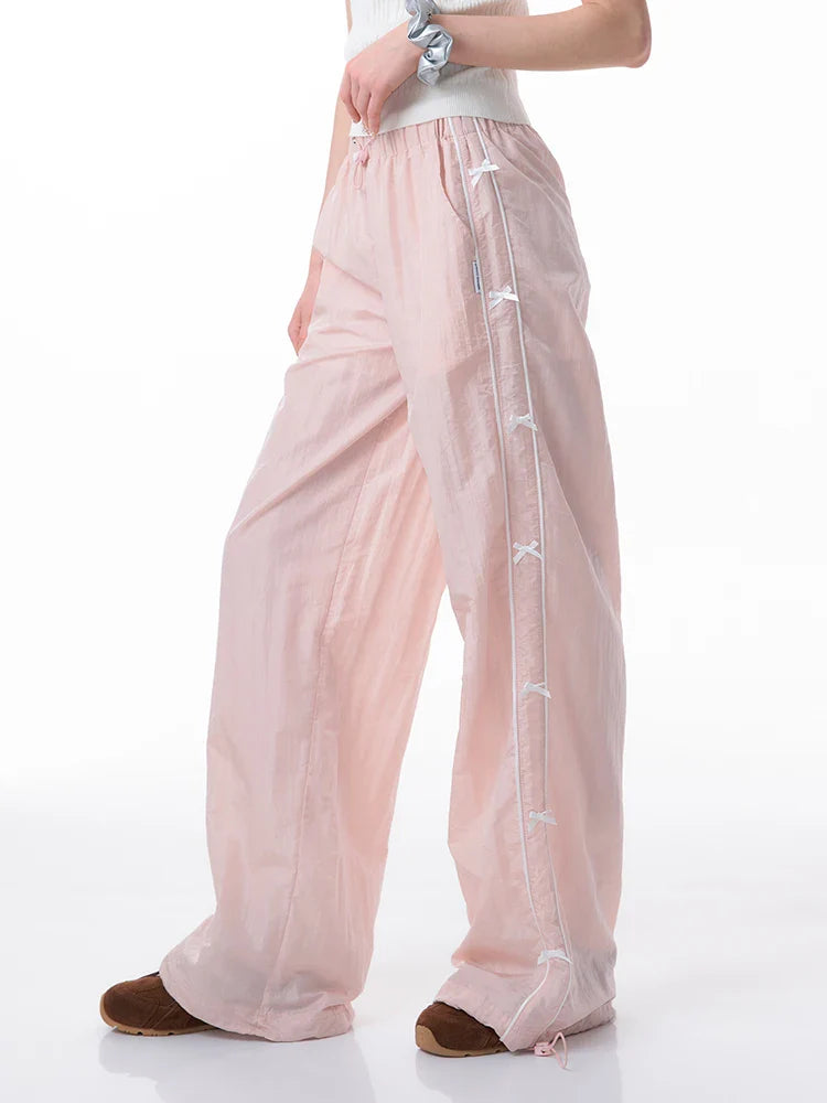vmtvr Sweet Bow Wide Leg Pants Women 2024 Summer Casual Loose Pants Fashion Streetweear Elastic Waist Sweatpants