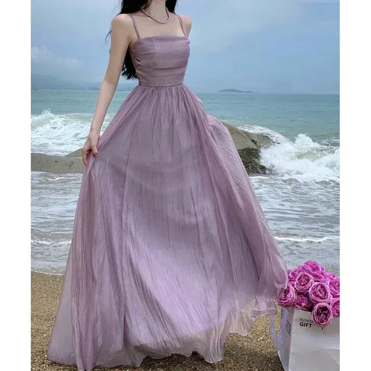 vmtvr 2024 New Summer Prom Dress for Women Korean Female Midi Elegant Semi Formal Long Clothing Swinging Vacation Fairycore Style