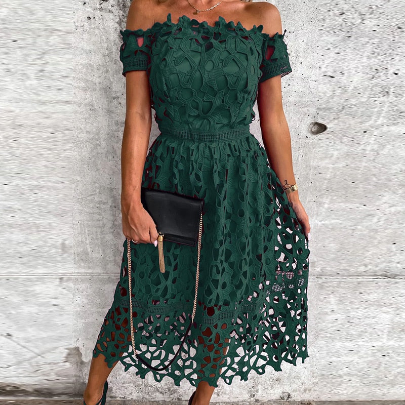 New Patchwork Short Sleeve Women Summer Dress Elegant Office Female Slash Neck Maxi Dress Solid Casual Party Dress Vestidos