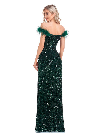 vmtvr Elegant Evening Dresses Green Sequin Sexy Split Party Backless Women Long luxurious Gown Formal Dress Cocktail 2023