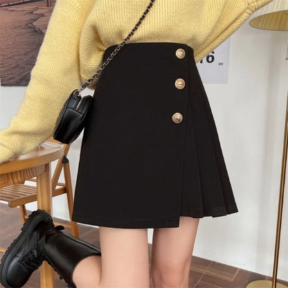 vmtvr  -  Women A-line Short Dresses Black Pleated Skirt Woman Clothing Irregular High Waist Sweet Streetwear Y2k Vintage Loose Casual