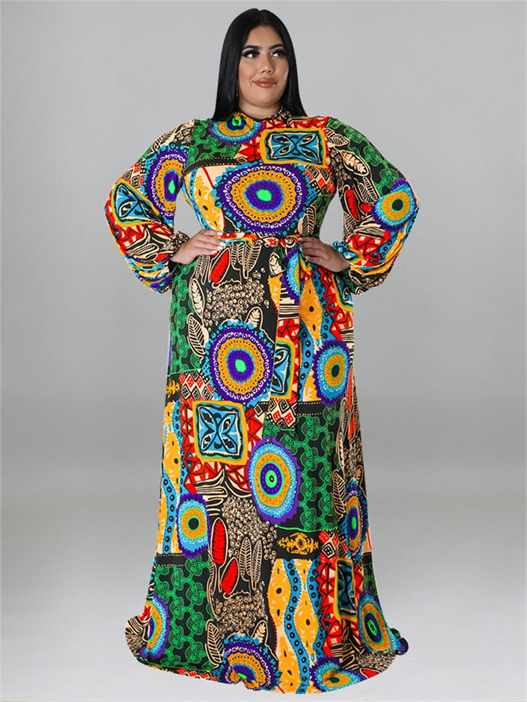 Wmstar Plus Size Party Dresses for Women Fall Clothes  Long Sleeve Printed  Africa Maxi Long Dress New Wholesale Dropshipping