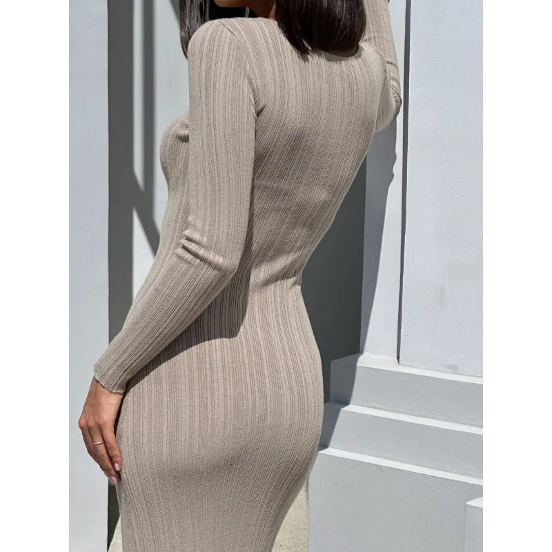 vmtvr  -  Striped Knitted Maxi Dress Long Sleeve Dresses O-neck Chic Slim Y2k Robe Westidos Vacation Streetwear Women's Clothing Birthday