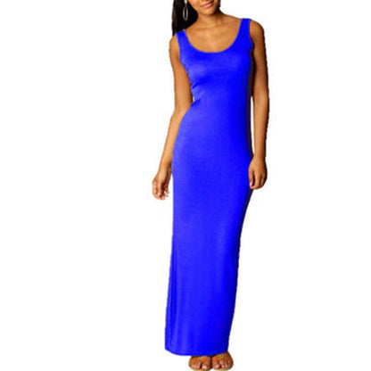 Sleeveless Women High Stretch Tank Robe Summer O-neck Bodycon Long Dress Ladies Solid Slim Beach Maxi Dresses Vestidos De Verano