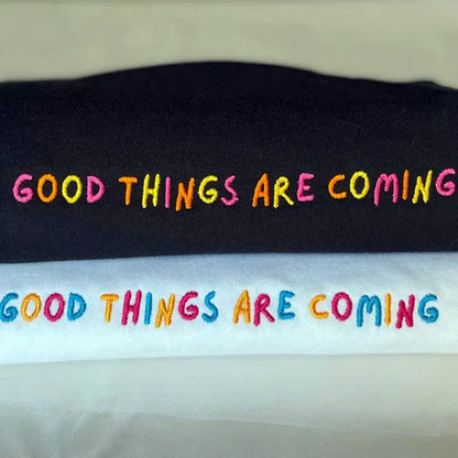 -Retro sports style outfit streetwear 90s fashion Good Things Are Coming Rainbow Letters Embroidered Printing Crop Tops Short Sleeve Slim Sexy Cotton Shirts Ins Fashion Y2K Tees