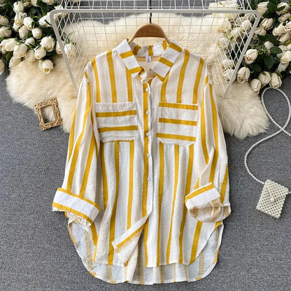 vmtvr Summer Women Striped Shirt Fashion Streetwear Female Patchwork Sun Protection Shirts Oversize 5Xl Korean Casual Loose Tops