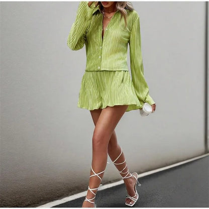 vmtvr Summer Women Casual Loose Two Piece Set Fashion Solid Color Single Breasted Long Sleeve Pant Sets Elegant Lapel Beach Outfits