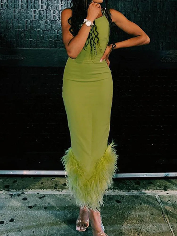 vmtvr Sexy New Maxi Dress For Women Summer Sleeveless Slim Streetwear Strap Backless Green Dress Bodycon Elegant Club Party Dresses