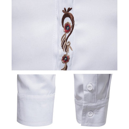 jiaabc Men Spring Autumn Shirt Social Henley Dress Shirt Fashion Long Sleeve Formal Embroidery Tops Clothing Casual camisa masculina