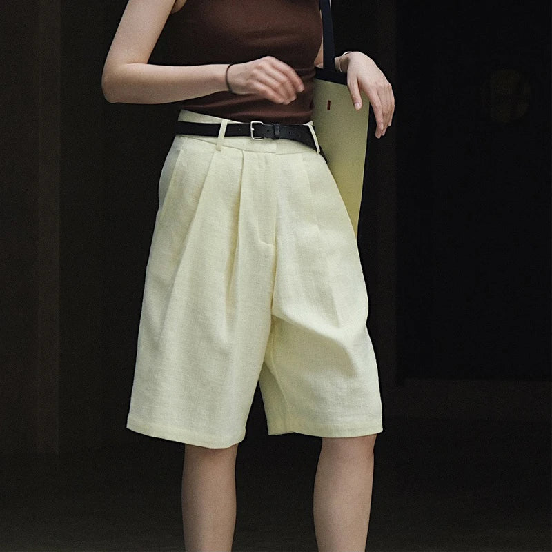 vmtvr Summer linen women's casual solid color high waist loose shorts