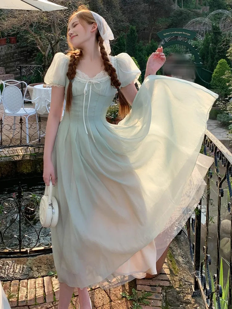 vmtvr French Elegant Dresses for Women Summer New Puff Sleeve Corset High Waist A-line Evening Party Dress Princess Prom Robe Vestidos