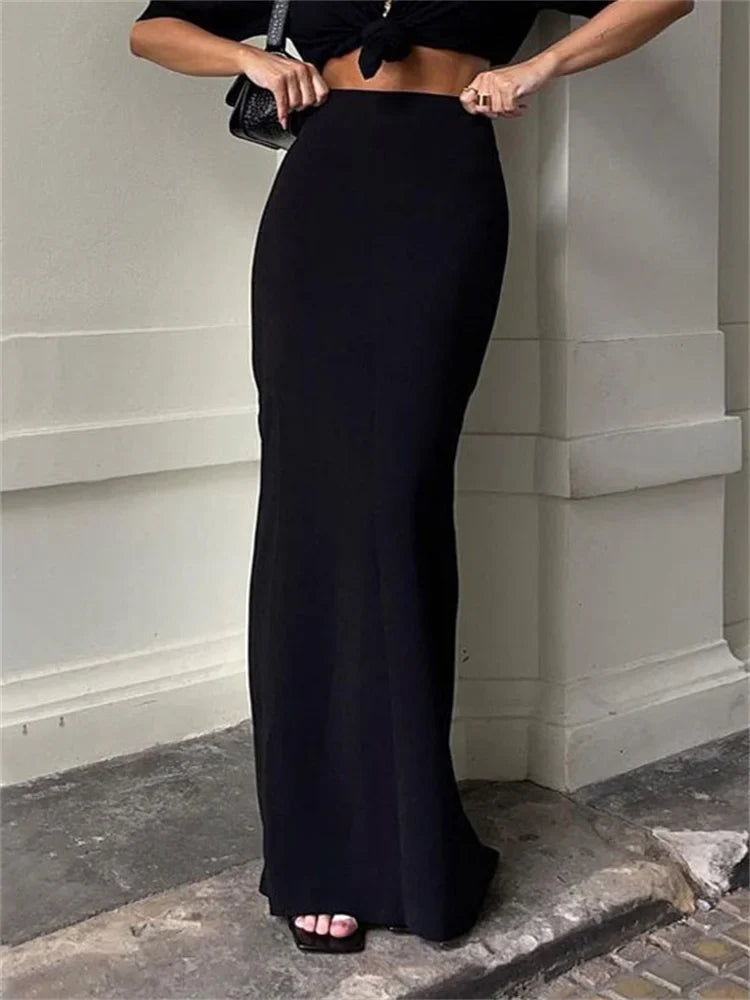 vmtvr Fashion For Women Black Long Skirts High Waist Slim Seamless Elegant Ladies Gown Casual Summer New Female Maxi Skirts