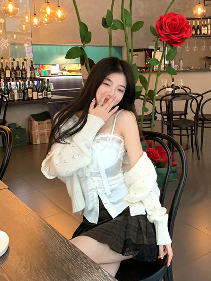 vmtvr Summer Pure Color Lace Camis Blouse Women Casual Party Elegant Sexy Crop Tops Slim Korean Style Fashion Designer Chic Vest