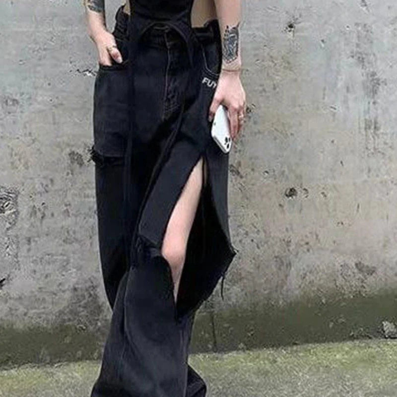 vmtvr High Waist Women Hollow Out Jeans American Style Hip Hop Hole Loose Wide Leg Pants Summer Fashion Streetwear Female Denim New