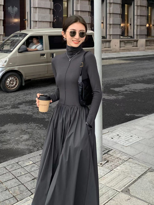 vmtvr - Autumn New Women Elegant Midi A Line Turtleneck Dress Female Vestdios Office Lady Bodycon Fashion Slim Clothes