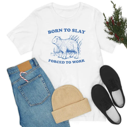 Born to Slay Funny Meme T-Shirts for Women Sassy Cute Cartoon Animal Printed Graphic Tees Sarcastic Lazy T Shirt Vintage Tops