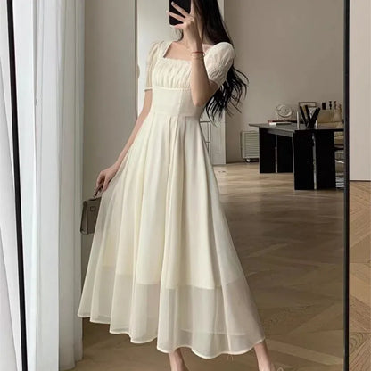 vmtvr Women's Vintage Party Dress Short Sleeve Elegant Chic A-Line Casual Prom Birthday Female Chic Korean Fashion New Spring Summer