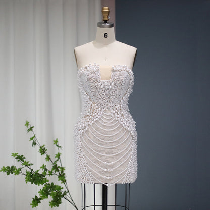 Radia May Full Pearls Luxury Short Prom Dresses 2023 Sexy Mini Cocktail Party Dress for Women Wedding Evening Birthday RM029