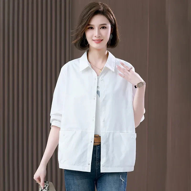 vmtvr New Basic Thin Cropped Jacket Women Short Coat Spring Summer Long Sleeve Casual Korean Elegant Outerwear Fashion Slimming Shirt