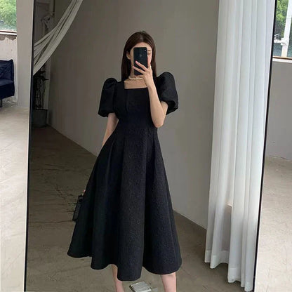 vmtvr Vintage Elegant women Dress Korean casual folds midi Dresses Y2K Female Ball Gown Puff Sleeve A line Dress summer new