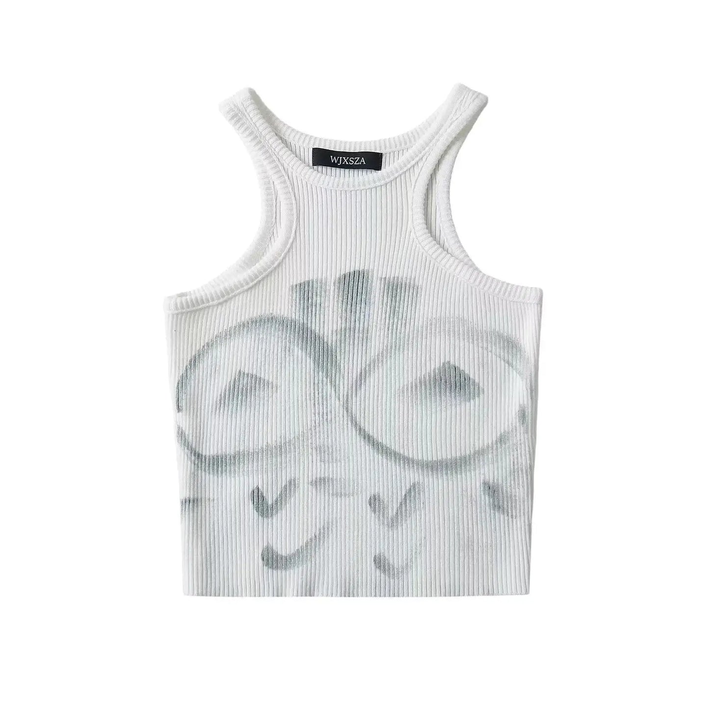 vmtvr Summer Knitted Graffiti Tank Tops Women Elastic Slim Crop Top