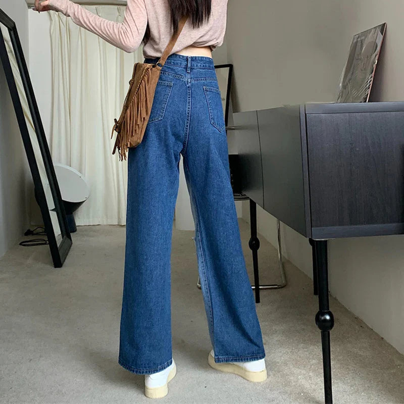 vmtvr High Waist Women Jeans Korean Fashion Love Print Loose Wide Leg Pants Summer Streetwear Female Straight Denim Trousers