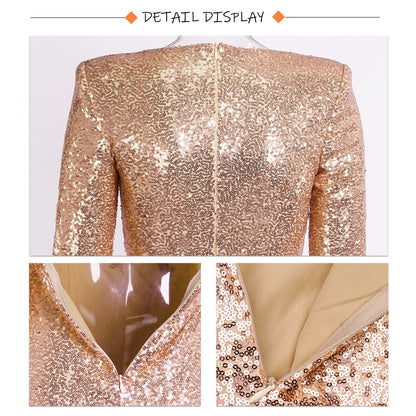 vmtvr - Formal Dinner V Neck Long Sleeve Gold Stretch Sequin Evening Party Dress Split Full Lining Pad Shoulder Prom Gown Winter Women