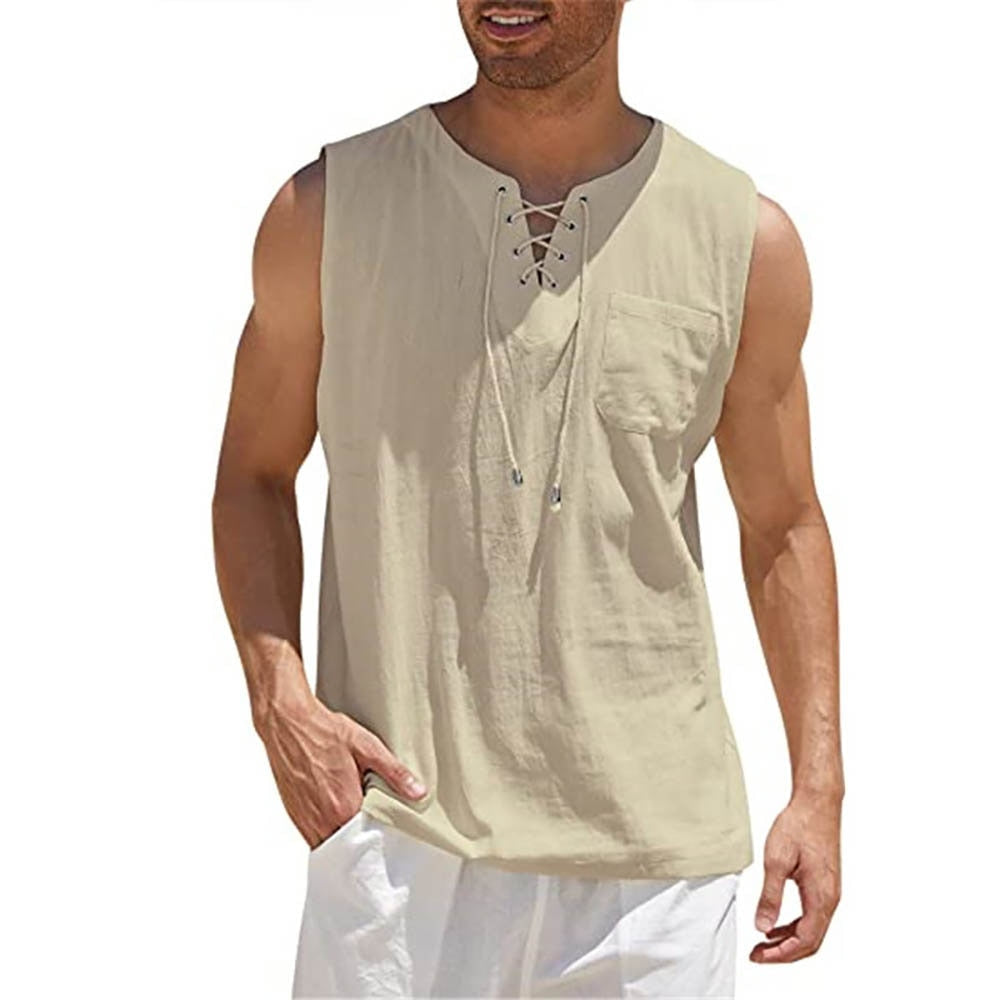 jiaabc Men's Linen Tank Tops Summer Sleeveless T-Shirt Solid Color Loose Cotton Linen Shirt Casual Cotton Eurocode Linen Vest