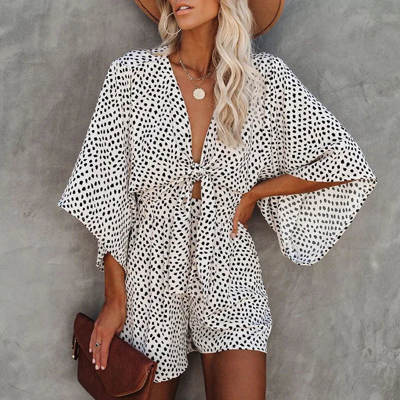 vmtvr 2024 Sexy Leopard Print Bowknot Wide Leg Romper Overalls Women Casual Loose Oversized Summer Female Playsuits Short Jumpsuits
